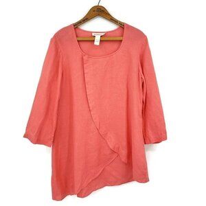 British India Linen Tunic Blouse Womens 9 Salmon Coral Lagenlook Asymmetric Top